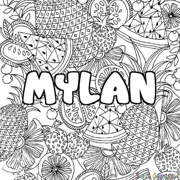 Coloriage prénom MYLAN - d&eacute;cor Mandala fruits