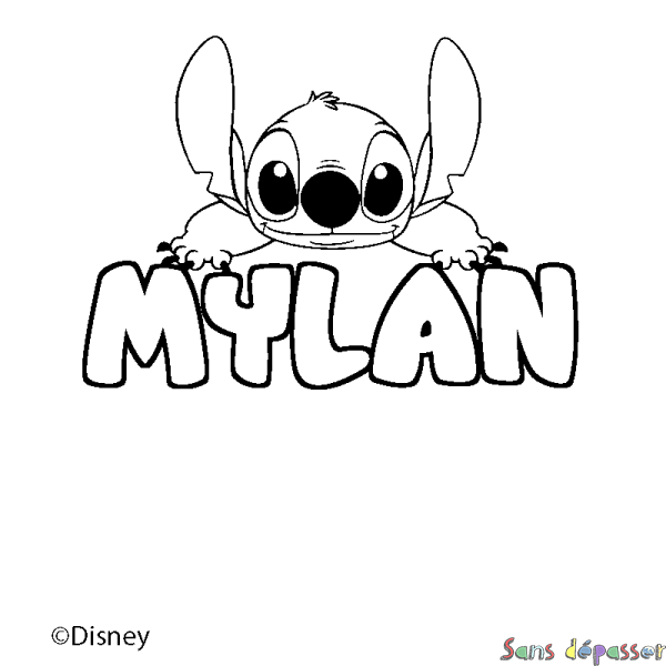 Coloriage pr&eacute;nom MYLAN - d&eacute;cor Stitch