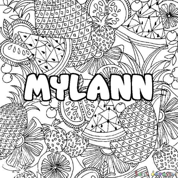 Coloriage prénom MYLANN - d&eacute;cor Mandala fruits