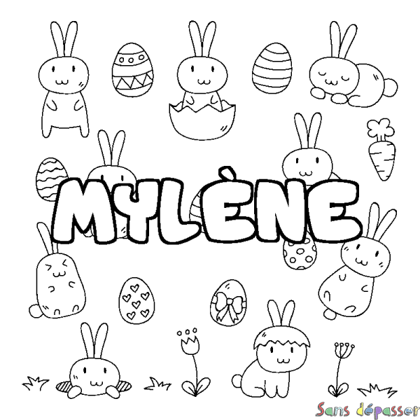 Coloriage pr&eacute;nom MYL&Egrave;NE - d&eacute;cor Paques