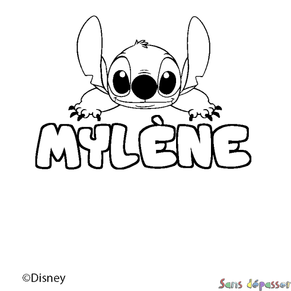 Coloriage pr&eacute;nom MYL&Egrave;NE - d&eacute;cor Stitch