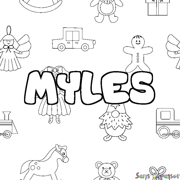 Coloriage prénom MYLES - d&eacute;cor Jouets