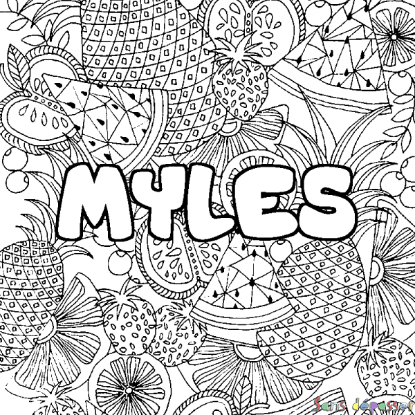 Coloriage prénom MYLES - d&eacute;cor Mandala fruits