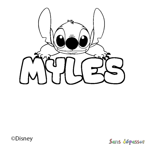 Coloriage pr&eacute;nom MYLES - d&eacute;cor Stitch