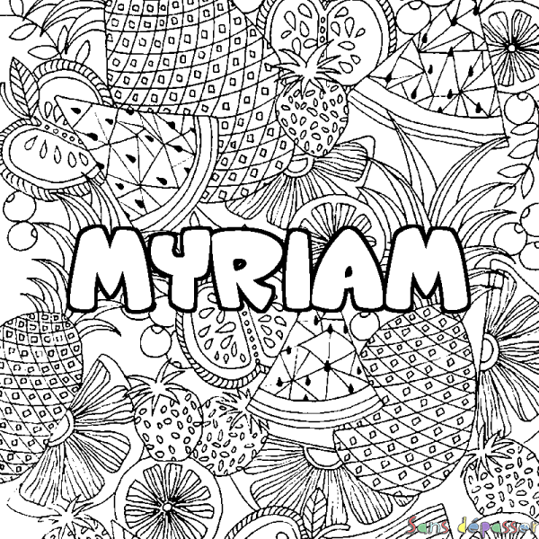 Coloriage prénom MYRIAM - d&eacute;cor Mandala fruits