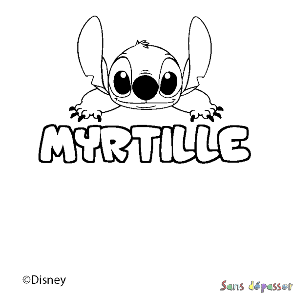 Coloriage pr&eacute;nom MYRTILLE - d&eacute;cor Stitch