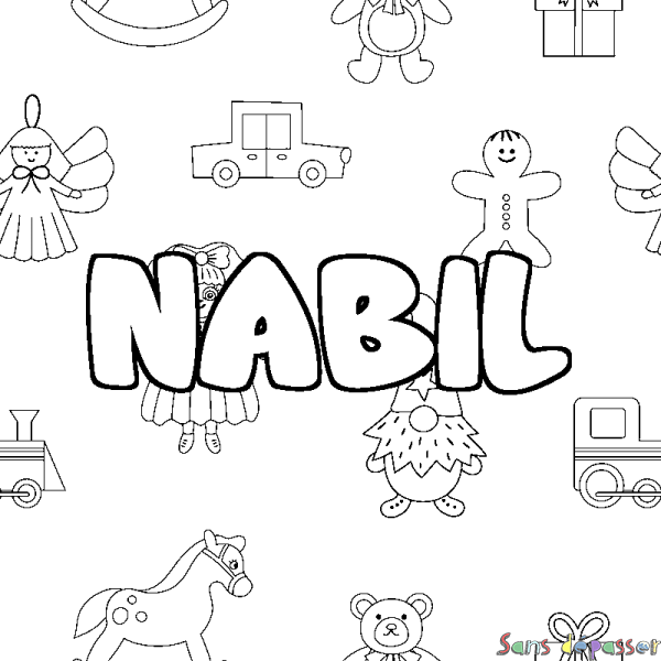 Coloriage prénom NABIL - d&eacute;cor Jouets