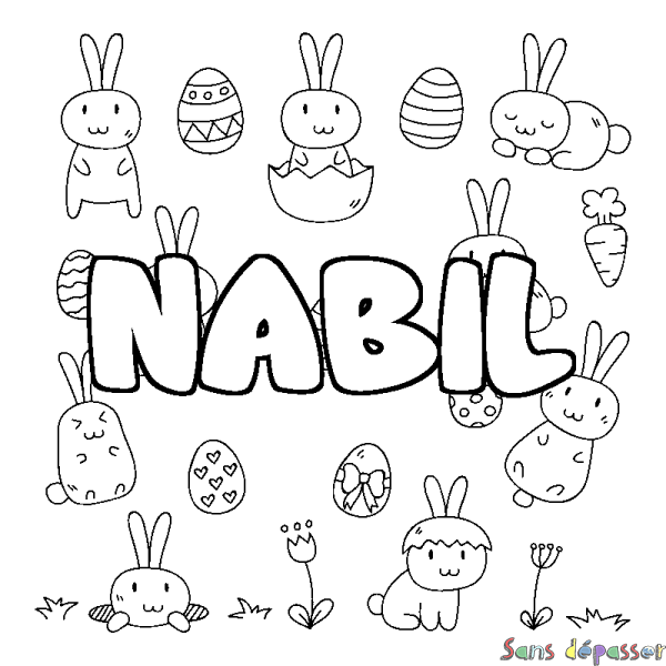 Coloriage prénom NABIL - d&eacute;cor Paques