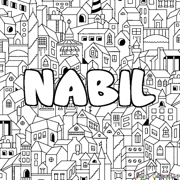 Coloriage prénom NABIL - d&eacute;cor Ville