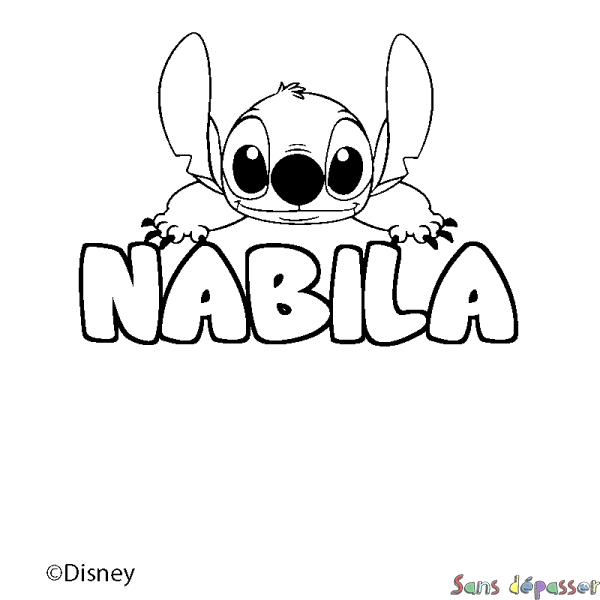 Coloriage pr&eacute;nom NABILA - d&eacute;cor Stitch