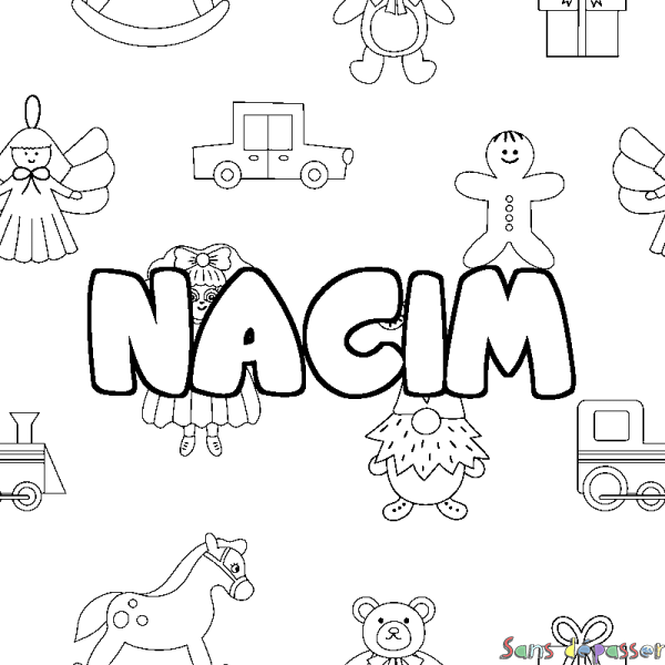 Coloriage prénom NACIM - d&eacute;cor Jouets