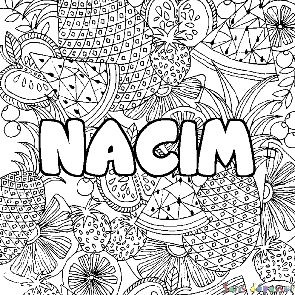 Coloriage prénom NACIM - d&eacute;cor Mandala fruits