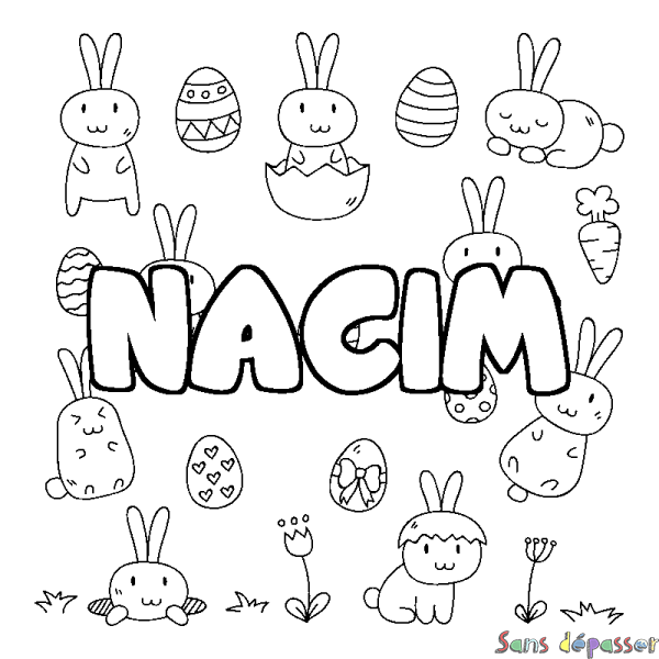 Coloriage prénom NACIM - d&eacute;cor Paques
