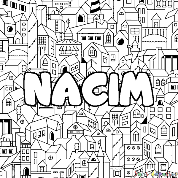 Coloriage prénom NACIM - d&eacute;cor Ville