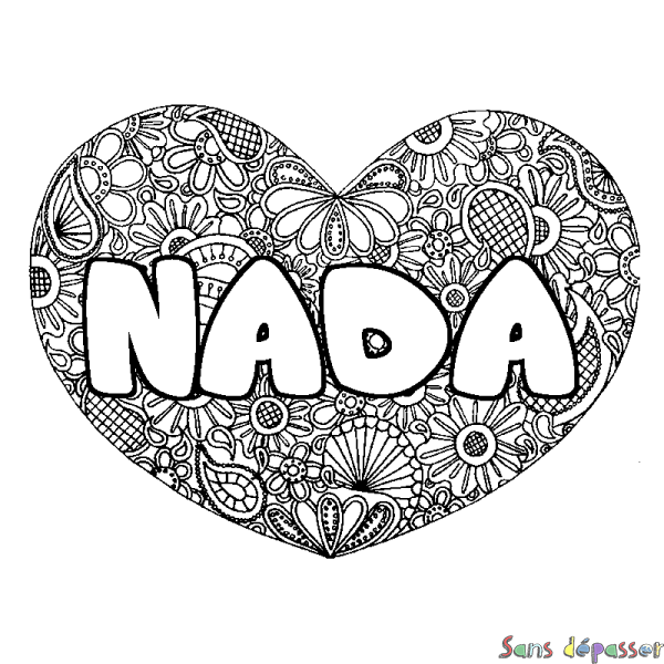 Coloriage prénom NADA - d&eacute;cor Mandala coeur