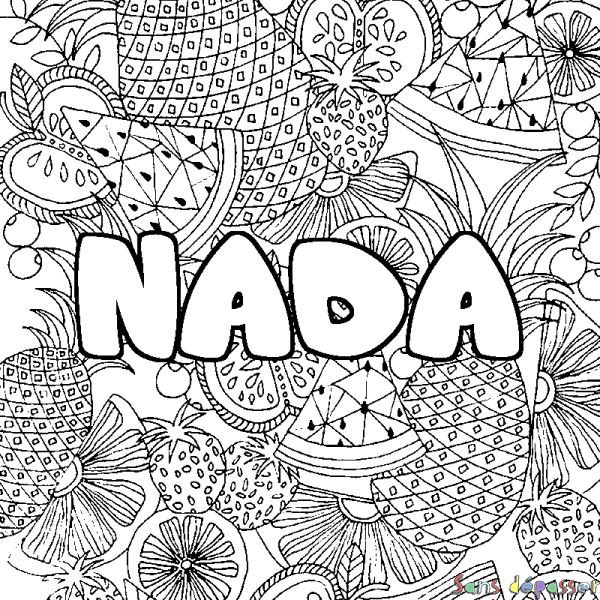Coloriage prénom NADA - d&eacute;cor Mandala fruits