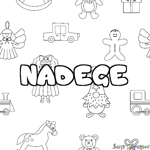 Coloriage pr&eacute;nom NADEGE - d&eacute;cor Jouets