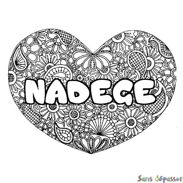 Coloriage prénom NADEGE - d&eacute;cor Mandala coeur