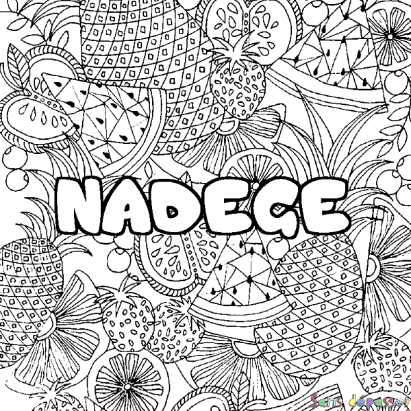 Coloriage prénom NADEGE - d&eacute;cor Mandala fruits