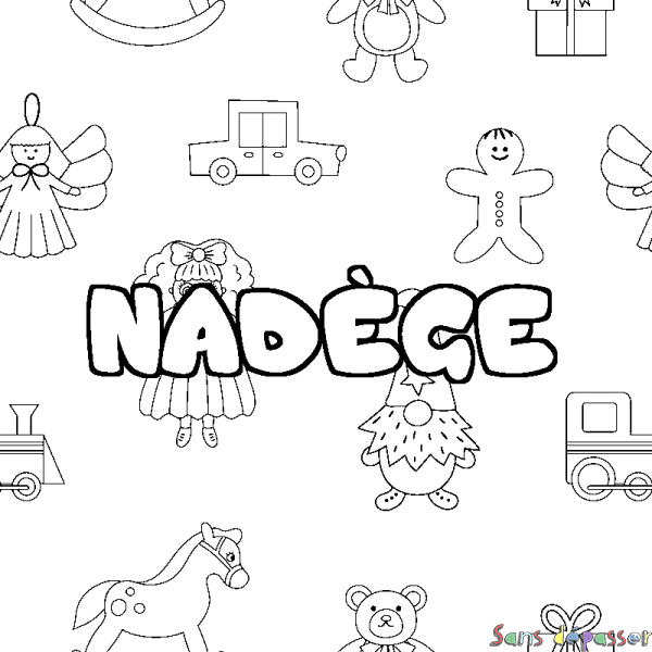 Coloriage pr&eacute;nom NAD&Egrave;GE - d&eacute;cor Jouets