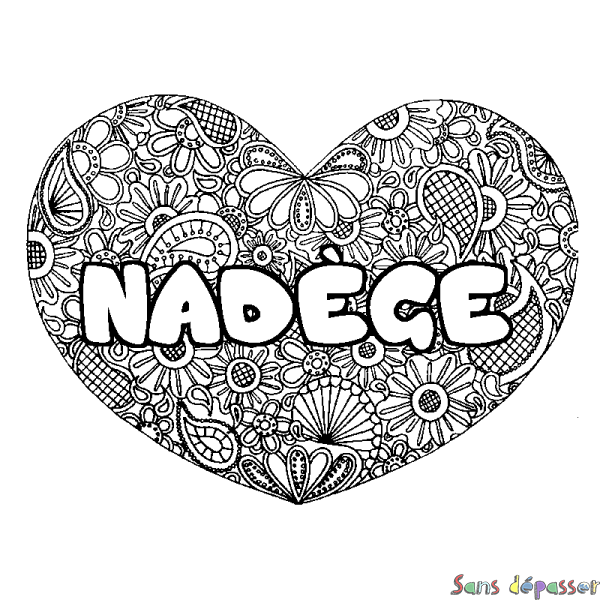 Coloriage prénom NAD&Egrave;GE - d&eacute;cor Mandala coeur