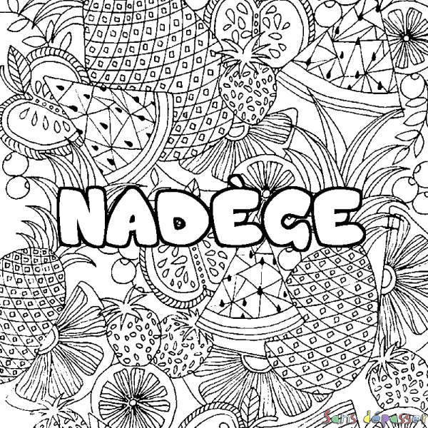 Coloriage prénom NAD&Egrave;GE - d&eacute;cor Mandala fruits