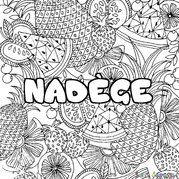 Coloriage pr&eacute;nom NAD&Egrave;GE - d&eacute;cor Mandala fruits