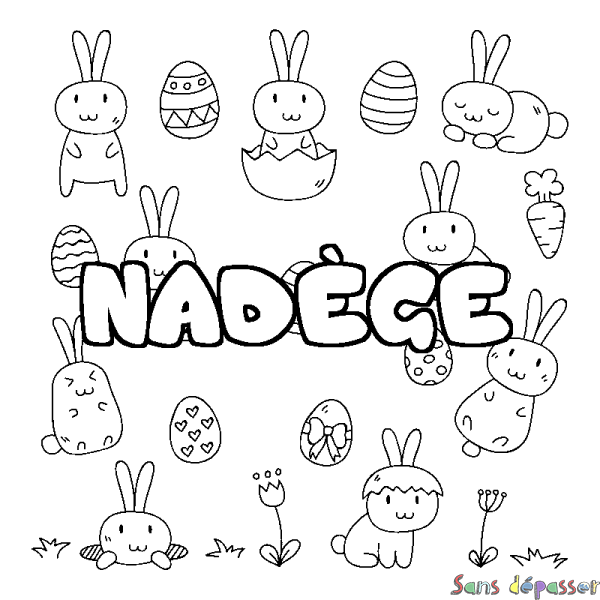 Coloriage pr&eacute;nom NAD&Egrave;GE - d&eacute;cor Paques