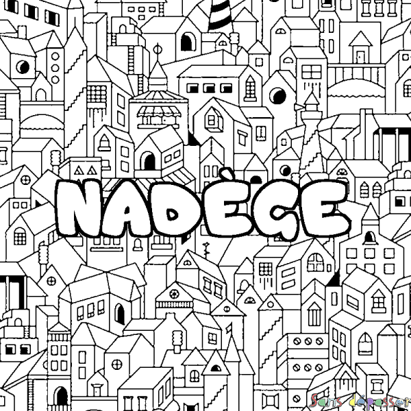 Coloriage pr&eacute;nom NAD&Egrave;GE - d&eacute;cor Ville