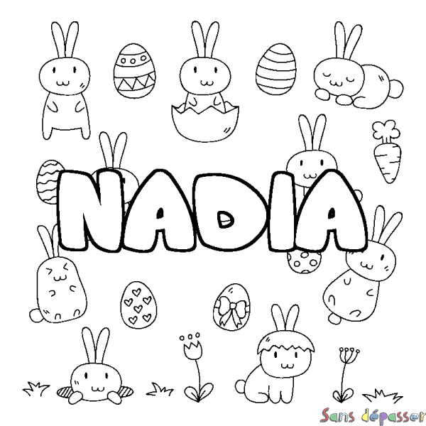 Coloriage pr&eacute;nom NADIA - d&eacute;cor Paques