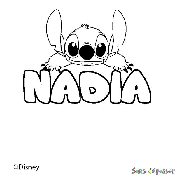 Coloriage pr&eacute;nom NADIA - d&eacute;cor Stitch
