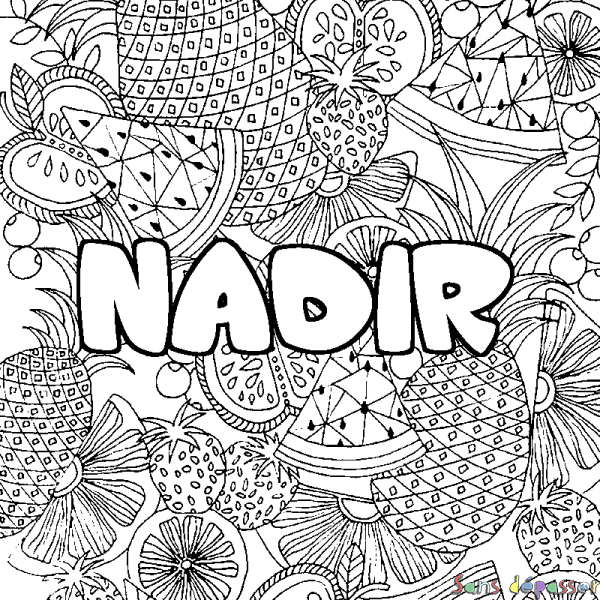 Coloriage prénom NADIR - d&eacute;cor Mandala fruits