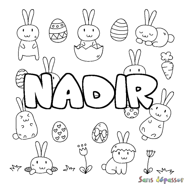 Coloriage pr&eacute;nom NADIR - d&eacute;cor Paques