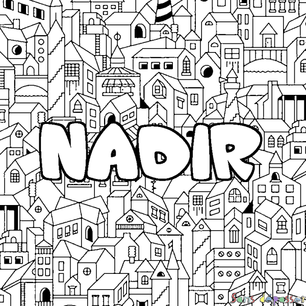 Coloriage prénom NADIR - d&eacute;cor Ville