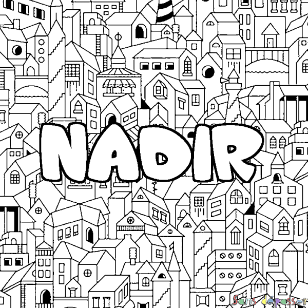 Coloriage pr&eacute;nom NADIR - d&eacute;cor Ville