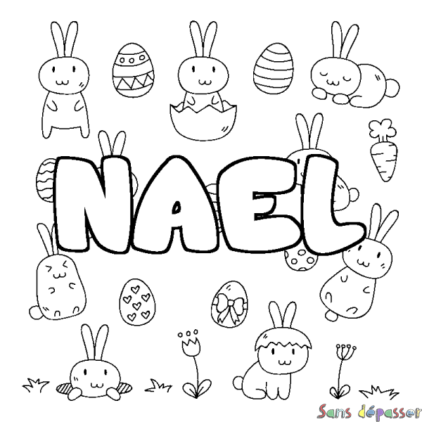 Coloriage pr&eacute;nom NAEL - d&eacute;cor Paques