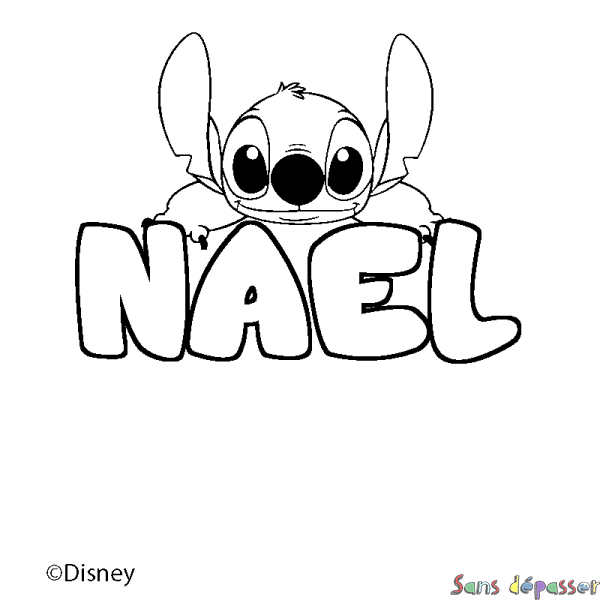 Coloriage pr&eacute;nom NAEL - d&eacute;cor Stitch