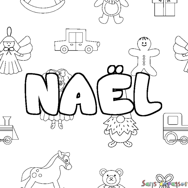 Coloriage pr&eacute;nom NA&Euml;L - d&eacute;cor Jouets
