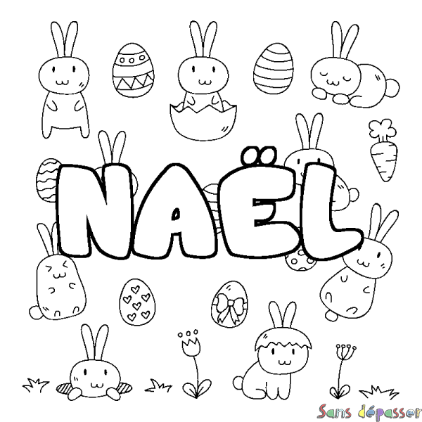 Coloriage pr&eacute;nom NA&Euml;L - d&eacute;cor Paques