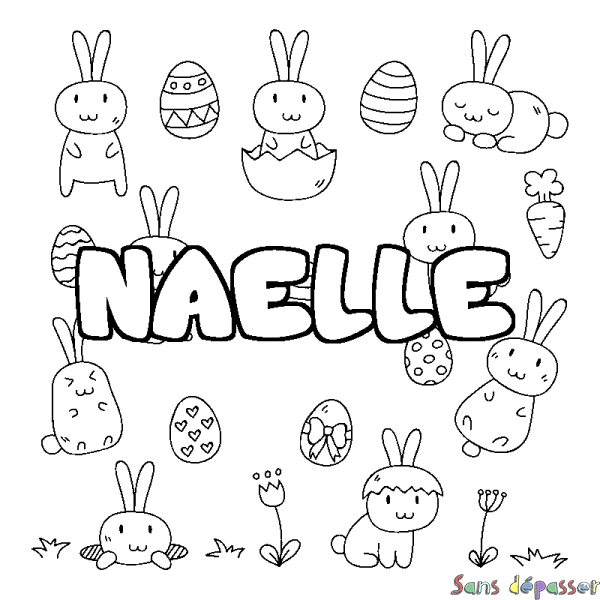 Coloriage pr&eacute;nom NAELLE - d&eacute;cor Paques
