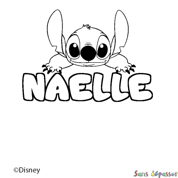 Coloriage pr&eacute;nom NAELLE - d&eacute;cor Stitch