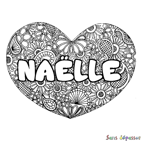 Coloriage pr&eacute;nom NA&Euml;LLE - d&eacute;cor Mandala coeur