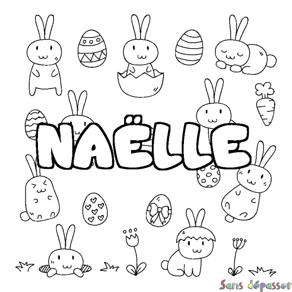 Coloriage pr&eacute;nom NA&Euml;LLE - d&eacute;cor Paques