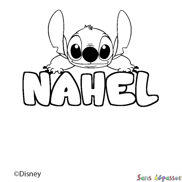 Coloriage pr&eacute;nom NAHEL - d&eacute;cor Stitch