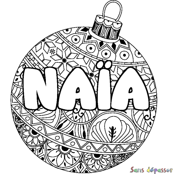 Coloriage pr&eacute;nom NA&Iuml;A - d&eacute;cor Boule de No&euml;l