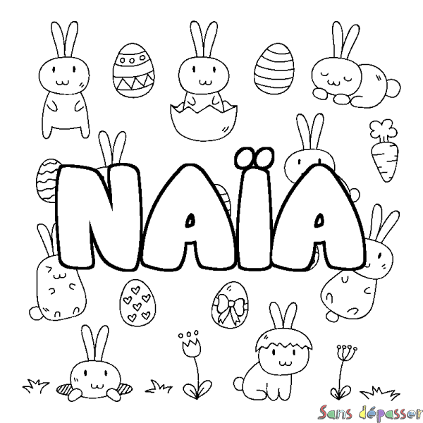 Coloriage pr&eacute;nom NA&Iuml;A - d&eacute;cor Paques