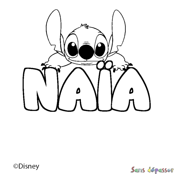 Coloriage pr&eacute;nom NA&Iuml;A - d&eacute;cor Stitch