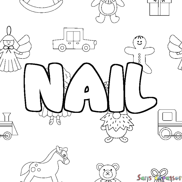 Coloriage pr&eacute;nom NAIL - d&eacute;cor Jouets