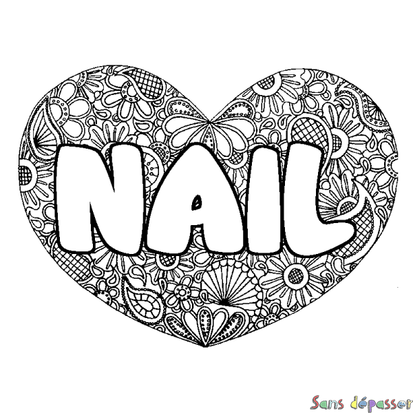 Coloriage pr&eacute;nom NAIL - d&eacute;cor Mandala coeur