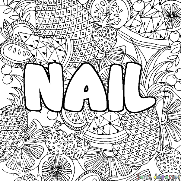 Coloriage pr&eacute;nom NAIL - d&eacute;cor Mandala fruits